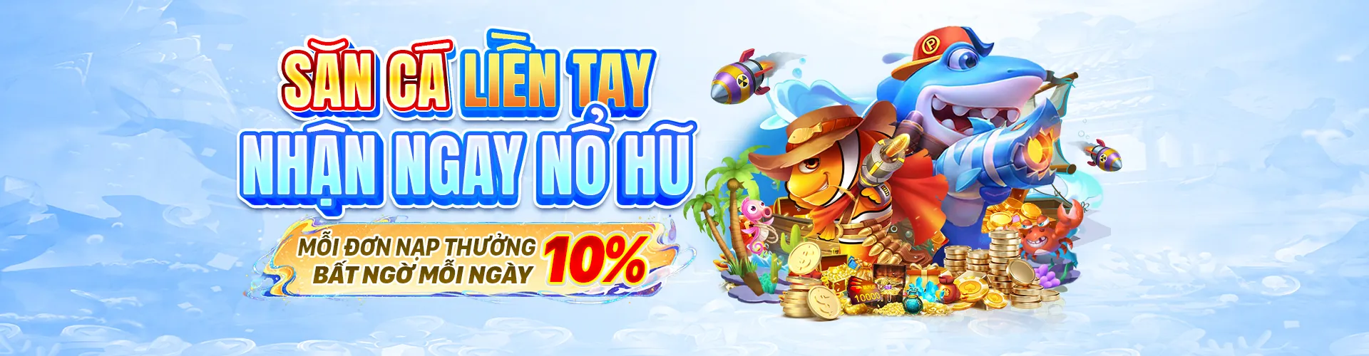 Hình ảnh chính trò chơi bắn cá 55win55 Nổ Hũ với cảnh đại dương và kho báu